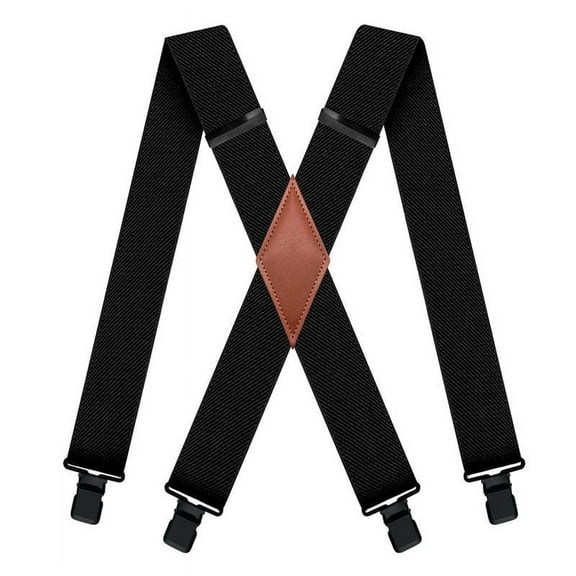 MENDENG Men's Black Suspenders 2" Strong Clips Heavy Duty Braces Adjustable for Hunting Daily Work
