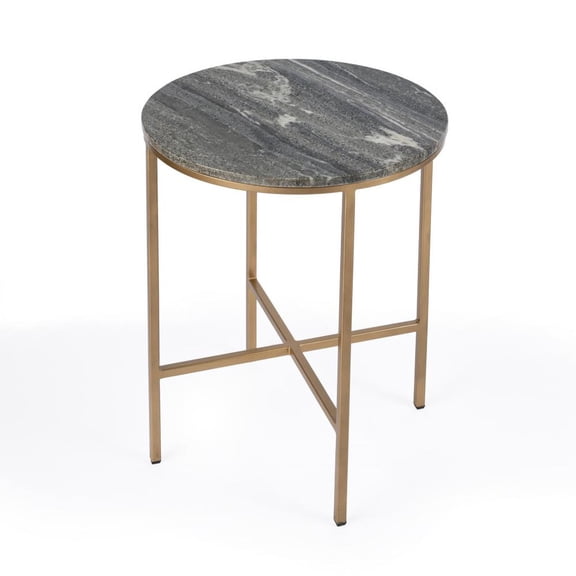 HomeRoots 488930 22.75 x 18.25 x 18.25 in. Brass & Gray Marble Round End Table