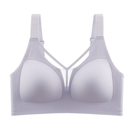 REORIAFEE Bras for Older Women Gathered Together Wirefree Bras Seamless Adjustable Straps Brassiere Comfy Spaghetti Straps Breathable Corset Underwear Comfortable Classic Support Lingerie Purple XXL