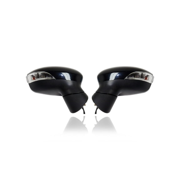 Door Mirror - Compatible/Replacement for '14-19 Ford Fiesta Sedan/Hatchback/ST - Powered, Non-Heated, With Signal & Spotter Glass, Unpainted - Pair, Set - D2BZ17682E, D2BZ17683F