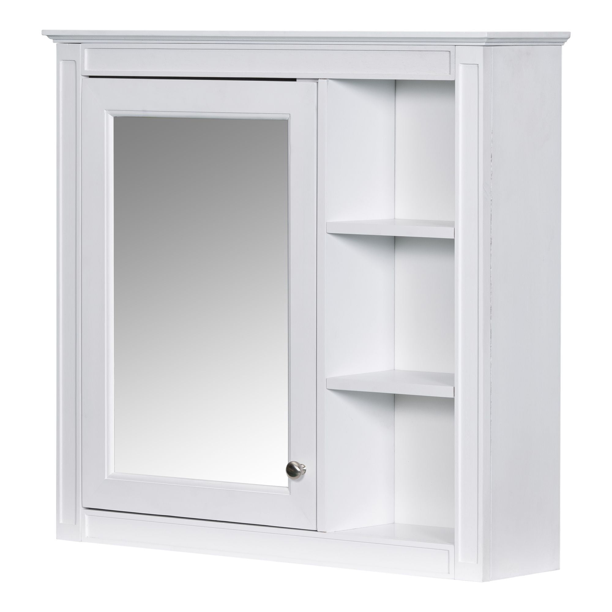 DEALTOPS Stylish Wall Mounted Bathroom Mirror Cabinet with Cabinet and Open Shelves, White