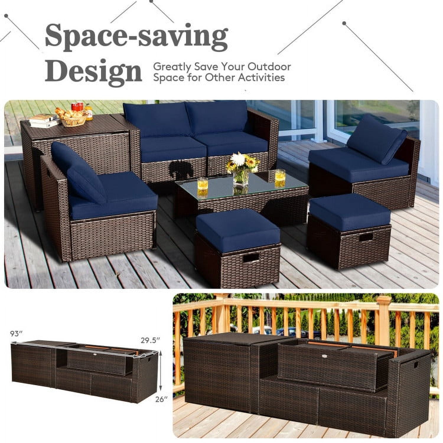 Aimee Lii 8 Pieces Patio Space-Saving Rattan Furniture Set with Storage Box and Waterproof Cover, Outdoor Patio Set, Navy Aimee Lii 8 Pieces Patio Space-Saving Rattan Furniture Set with Storage Box and Waterproof Cover, Outdoor Patio Set, Navy