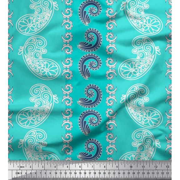 Soimoi Green Cotton Duck Fabric Stripe & Paisley Fabric Prints By Yard 42 Inch Wide
