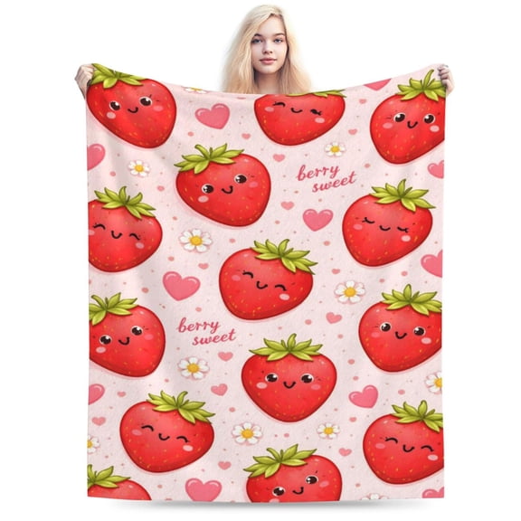 Strawberry Pattern Decorative Throw Blanket, Soft Lightweight Blanket for Sofa Couch Bed Home Décor 50x40