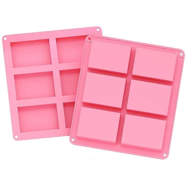 Molde de silicona 2 piezas Rojo Verde molde de jabón rectangular 6 cavidades rosa