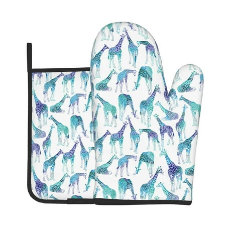 

Lukts Cool Giraffe Print Kitchen Heat-Resistant Gloves and Spacers 2pcs Set Suitable for Baking and Cooking