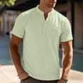 thumbnail image 2 of Men's Big and Tall Henley T-Shirts, Short Sleeve Pocket Waffle Knit Loose Fit Shirt Summer Oversized Button Tee Big and Tall Size S-3XL Green, 2 of 9
