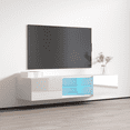 thumbnail image 2 of Fly Type-33 Floating TV Stand for TVs up to 70", Modern High Gloss 63" Entertainment Center, Wall Mounted TV Media Console with Storage Cabinets and LED Lights, 2 of 5