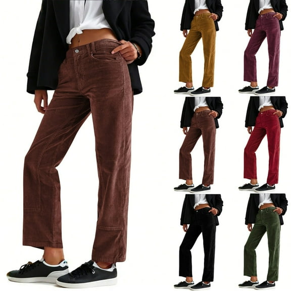 ZZwxWA Corduroy Pants Women Bootcut Elastic Waist Straight Leg Pants Casual Loose Vintage Pants Comfy Trousers with Pockets