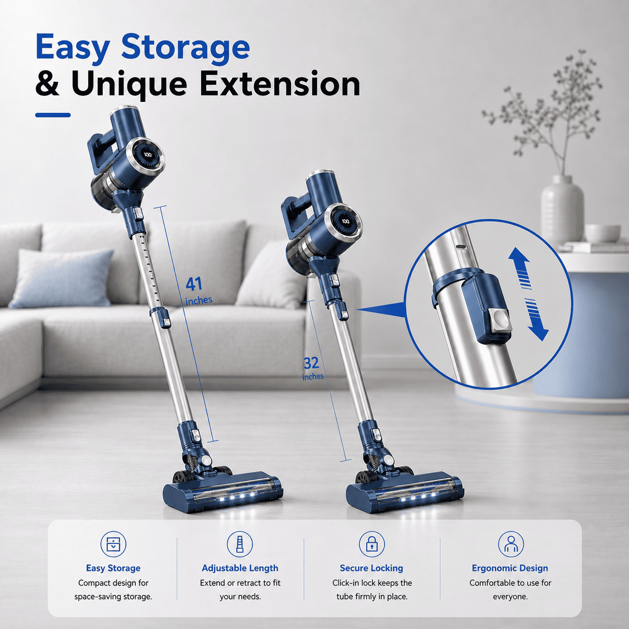 PrettyCare Cordless Stick Vacuum Cleaner, 2600mAh 6-in-1 Lightweight Upright for Carpet Hard Floor Pet Hair W200 Upgraded