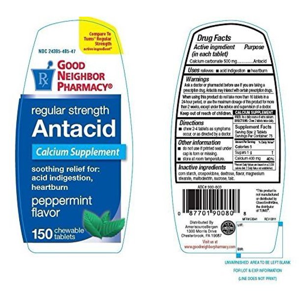 Good Neighbor Pharmacy Antacid Regular Strength to Tums Regular Strength Active