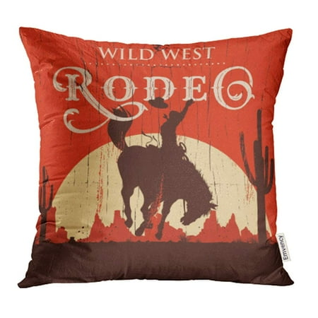 - YWOTA Western Rodeo Cowboy Riding Wild Horse on Wooden Sign West Vintage Old Texas Retro Pillow Cases Cushion Cover 16x16 inch
