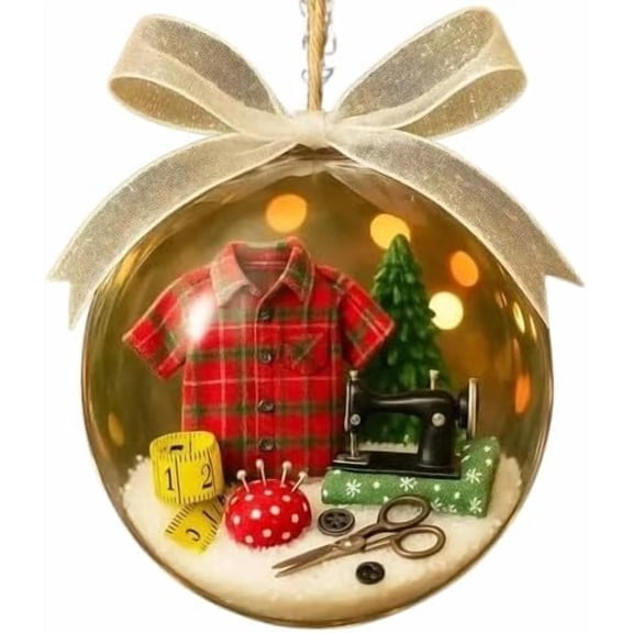 Holiday Sewing Snow Globe Ornament,Vintage Style Christmas Decoration,Transparent Ball Christmas Decoration,Warm Winter Home Decoration,Unique Gift for Sewists Or Families,Friends