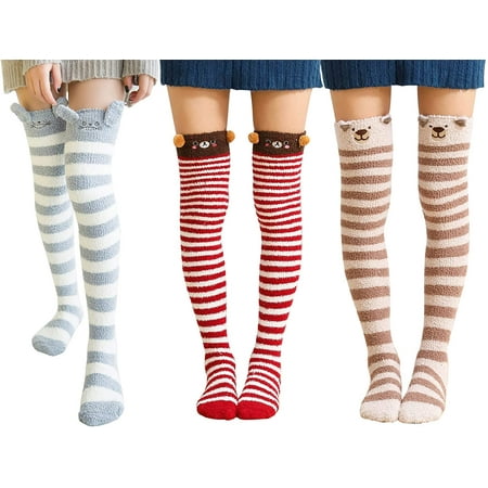 

PODFEAA Women s Cartoon Fuzzy Socks Winter Warm Over Knee High Socks