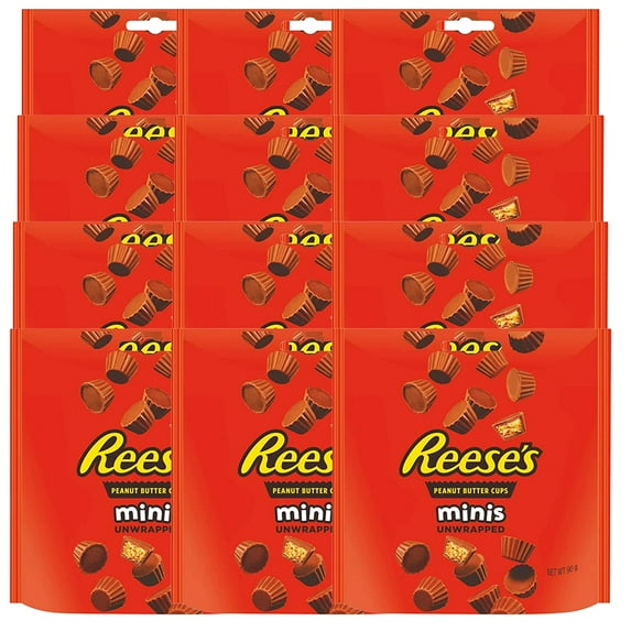 Reese's Peanut Butter Cups Minis, Bulk Unwrapped Miniatures, Great for Easter Baking, Snacking, Ice-Cream Topping and More! 12 Packs of 90 grams (2.3 Pound Total)