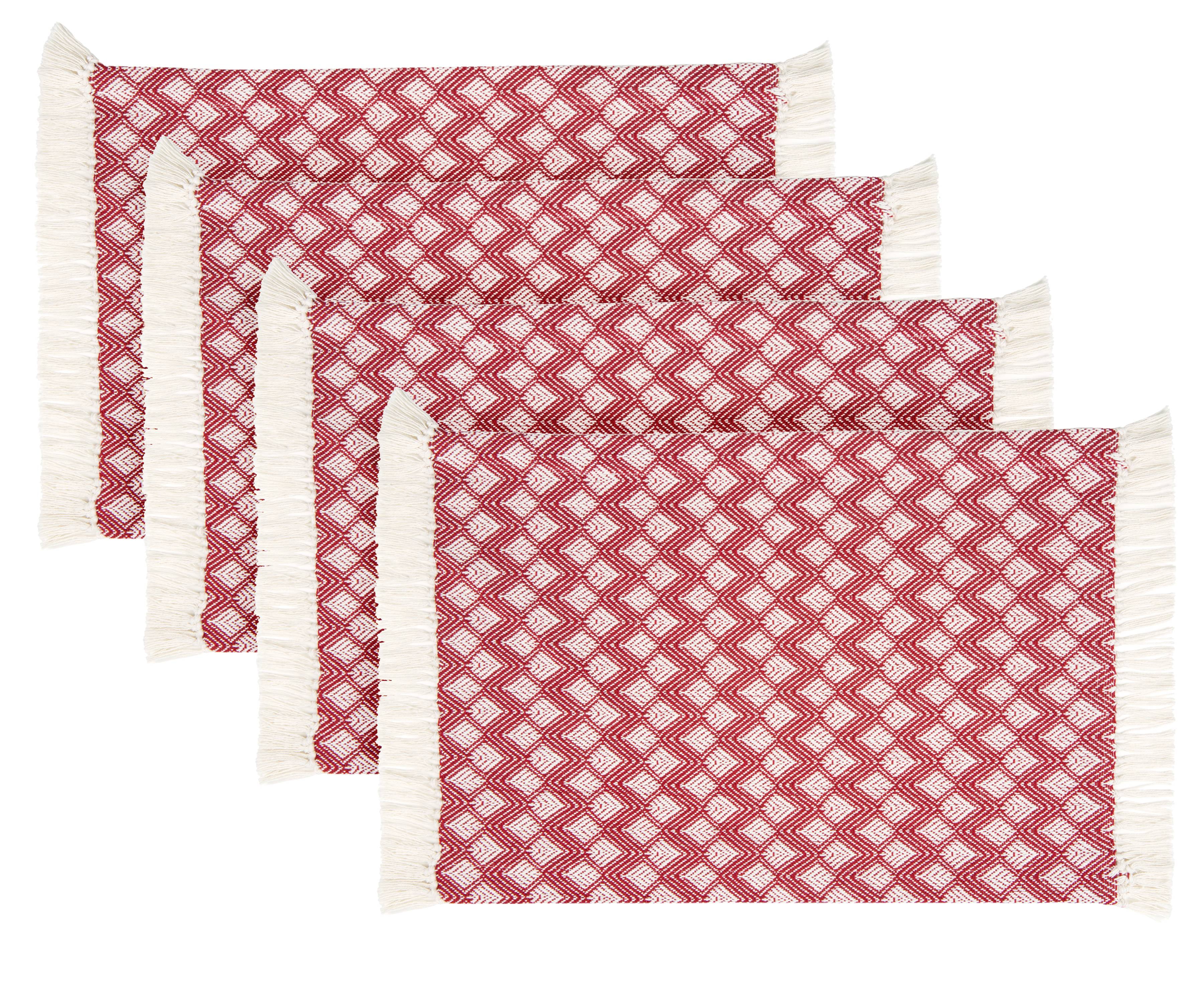 Sticky Toffee Cotton Woven Placemat Set with Fringe, Scalloped Diamond