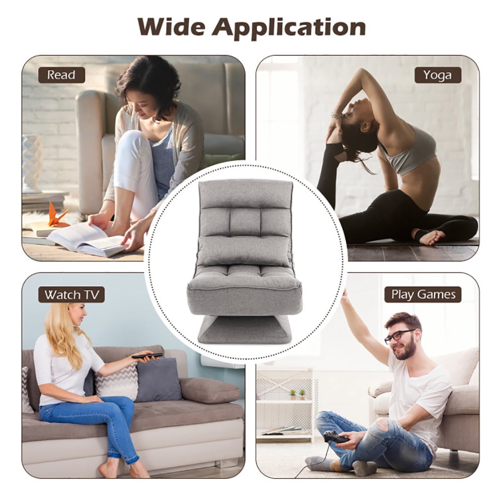 Finihen Swivel Floor Chair, 5-Level Adjustable 360° Swivel Floor Chair with Massage Pillow, Recliner Chair for Relaxing Reading Gaming TV Watching, Gray