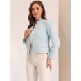 thumbnail image 2 of Blazer de tweed a cuadros para mujer, manga larga, decoración de botones, trabajo, oficina, chaqueta corta Azul claro XS, 2 of 4