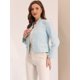 thumbnail image 2 of Blazer de tweed a cuadros para mujer, manga larga, decoración de botones, trabajo, oficina, chaqueta corta Azul claro XS, 2 of 4