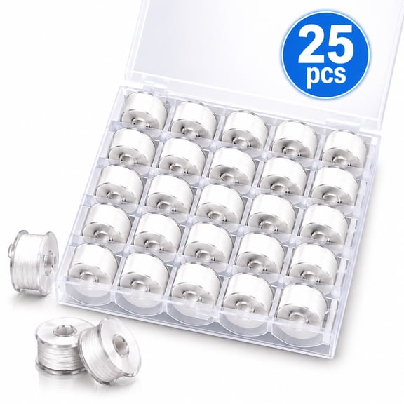 Genreen 25pcs Hite Bobbin Thread,Embroidery Bobbins, White Prewound Bobbins Size A SA156 Thread Sewing Machine Threads Kit for Sewing Machines,Embroidery and DIY 50yds/Spool