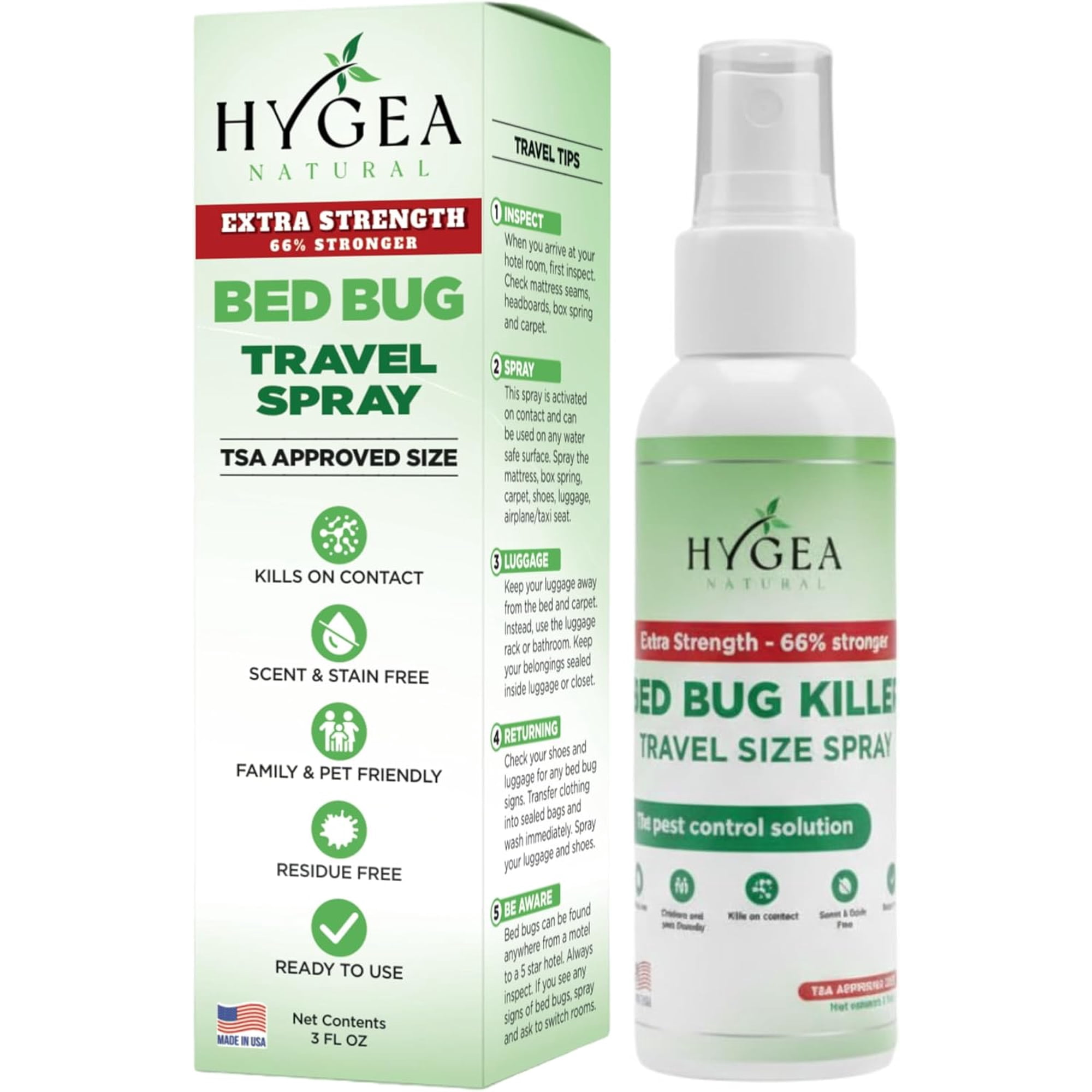Hygea Natural Lice, Mite, and Bed Bug Travel Spray Bed Bug Treatment Travel Bug Spray, Extra Strength, 3 fl oz