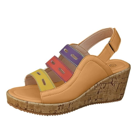 

GHSOHS Womens Sandals Slippers Women s Slippers Plus Size Shoes for Women Sandals Comfortable Women s Color Block Wedge High Heel Sandals Sandals Platform Wedge Sandals Keen Sandals for Women 7.5