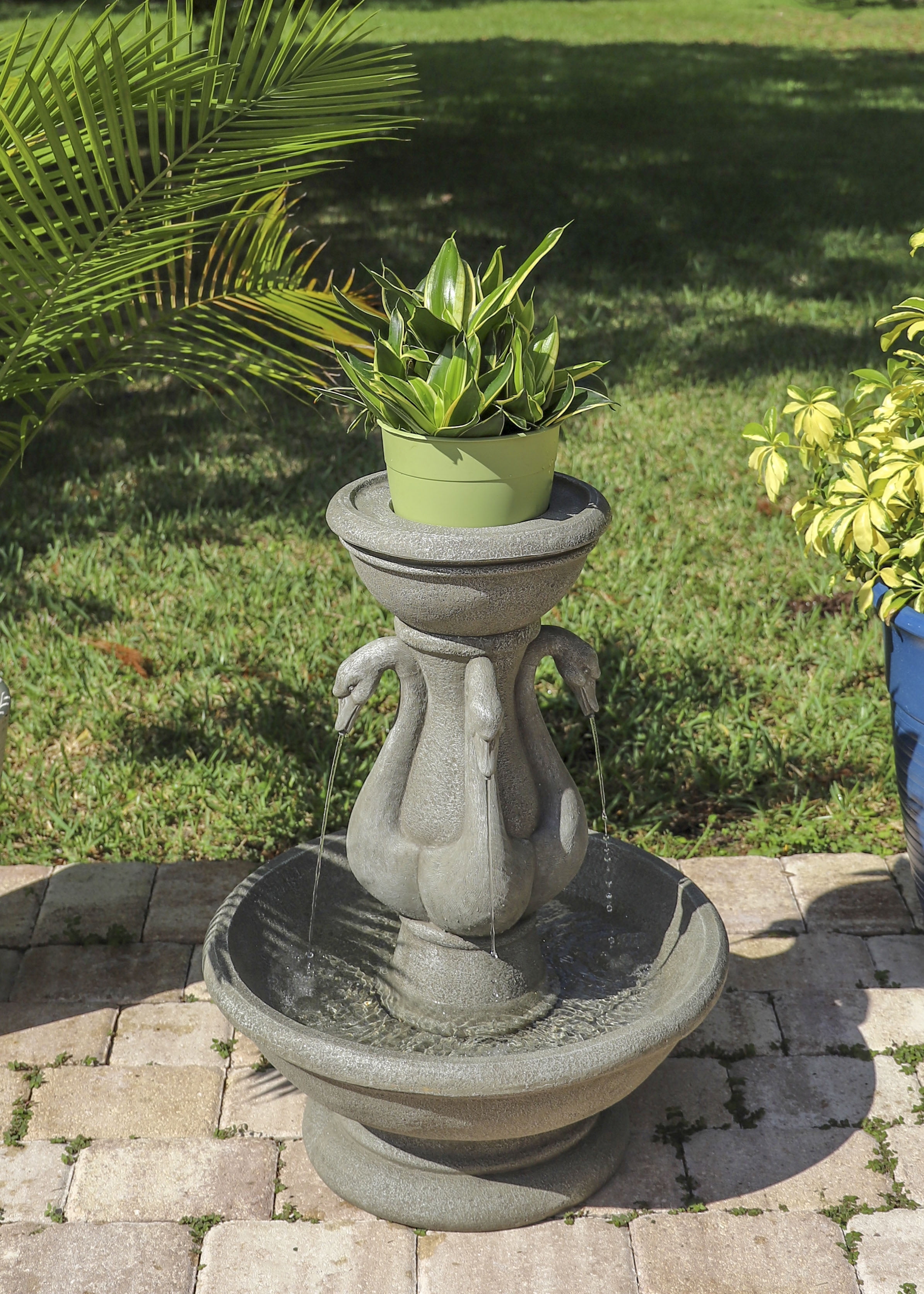Swan 32 Inch Height Weathered Concrete Outdoor Floor Fountain