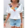 thumbnail image 4 of Camiseta de Verano de Corta con Bordado Floral y Cuello en V para Mujer L, 4 of 10