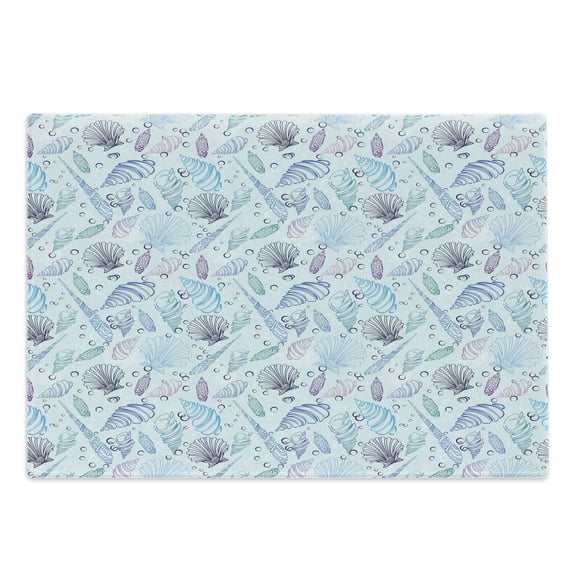 Nautical Cutting Board, Various Sea Shell Pattern Underwater Bubbles Ocean Maritime Print, Decorative Tempered Glass Cutting and Serving Board, Large Size, Indigo Pale Blue Purple, by Ambesonne
