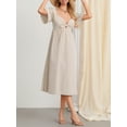 thumbnail image 3 of Niusricy Women Elegant Sexy Midi Dress Ladies Solid Maxi Dress V-Neck Swing Dress Tie Knot Front Flowy Dress Ruched Short Sleeve A-line Dress Summer HDress Streetwear for Party Daily Holiday, 3 of 9