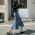 thumbnail image 2 of PIKADINGNIS New Mermaid Denim Skirt for Women Fashion Split Trumpet Ruffles Long Skirt Female Korean High Waist Bodycon Skirts, 2 of 6