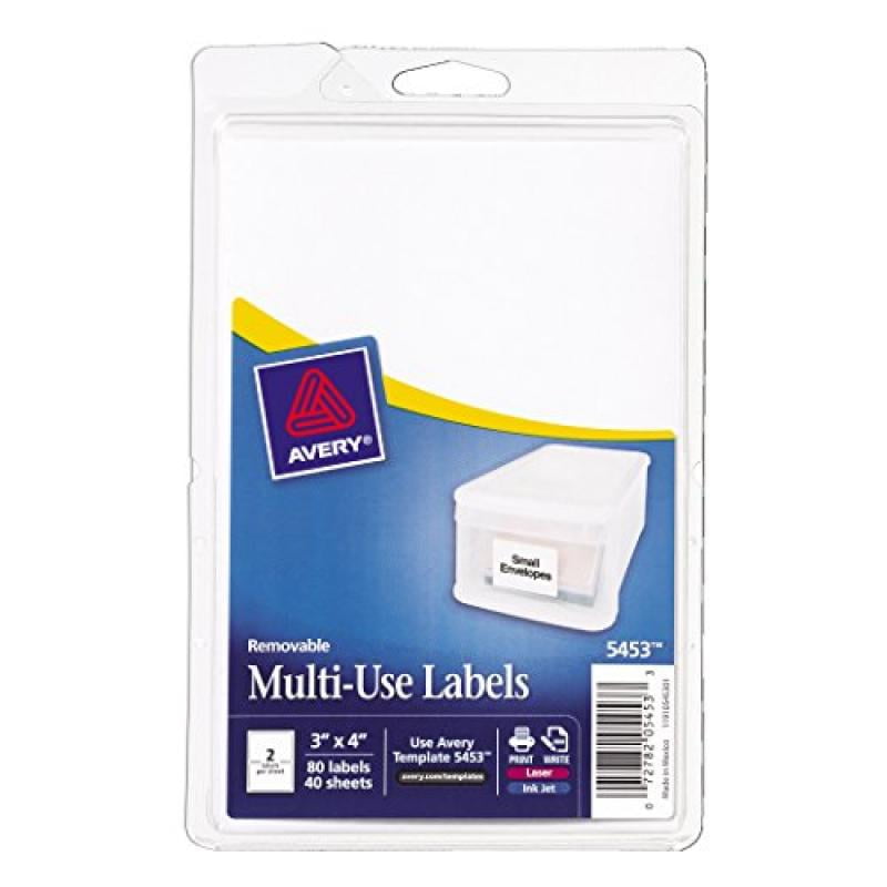 Avery SelfAdhesive Removable Labels, 3 x 4 Inches, White, 80 per Pack