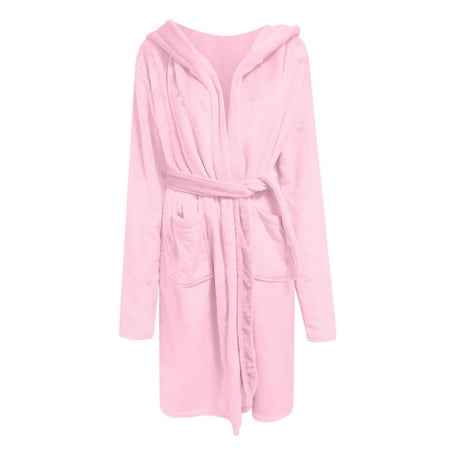 

Pajama Sets for Women Soft Winter Women Lengthened Plush Shawl Bathrobe Long Sleeve Robe Hooded Coat Fall Clothes Pink XL