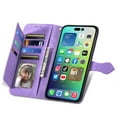 thumbnail image 5 of SaniMore Case for iPhone 14 Pro Max 6.7" 2022, PU Leather Zipper Wallet Detachable Lanyard Retro Embossed Flower Crad Slots Flip Kickstand Full Body Protective Drop-proof Case, Purple, 5 of 14