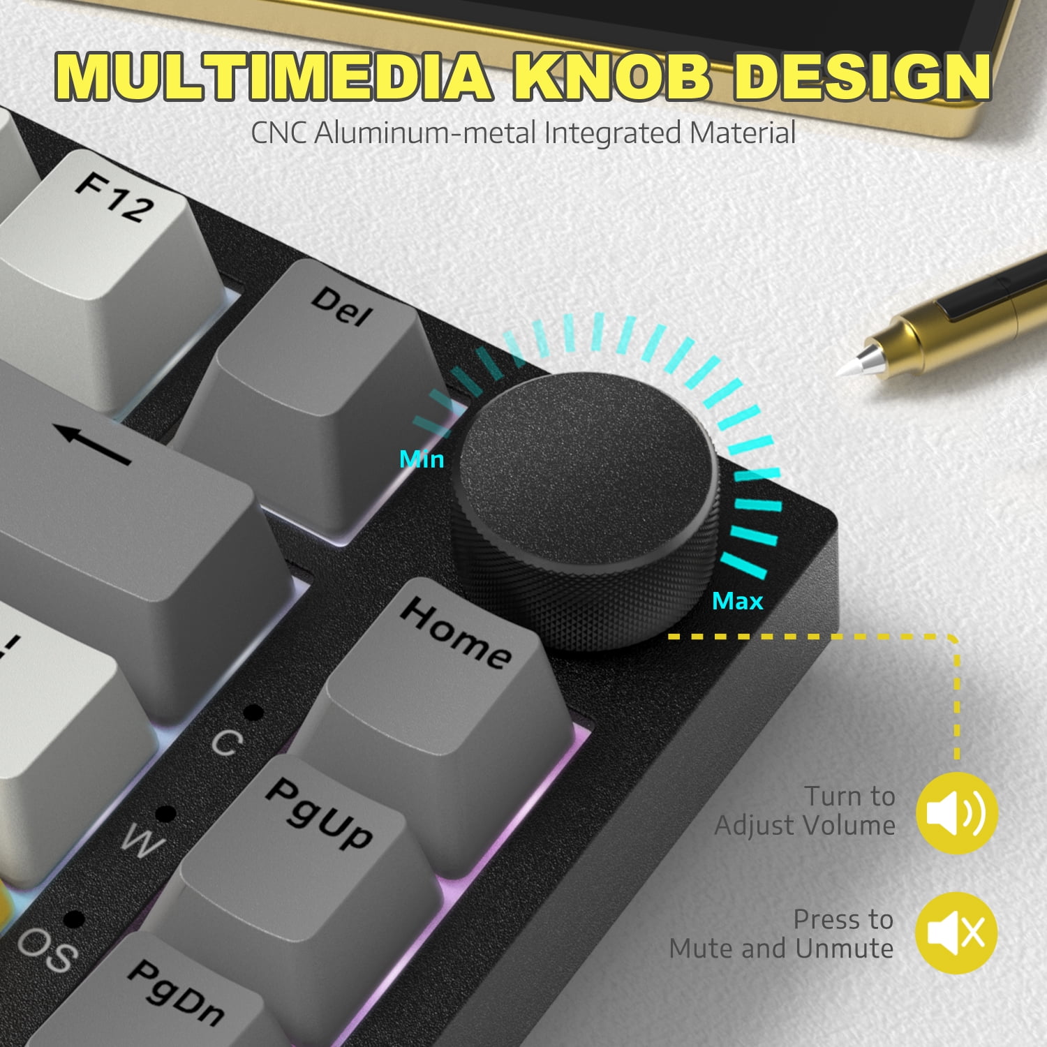 AK820 Mechanical Keyboard with CNC Knob Control,82Keys Gasket Mount Wired Gaming Keyboard,75% ANSI Layout,5 Sound Absorbing Foam,Hot-swappable,White Backlit,for PC,MAC (Grey)