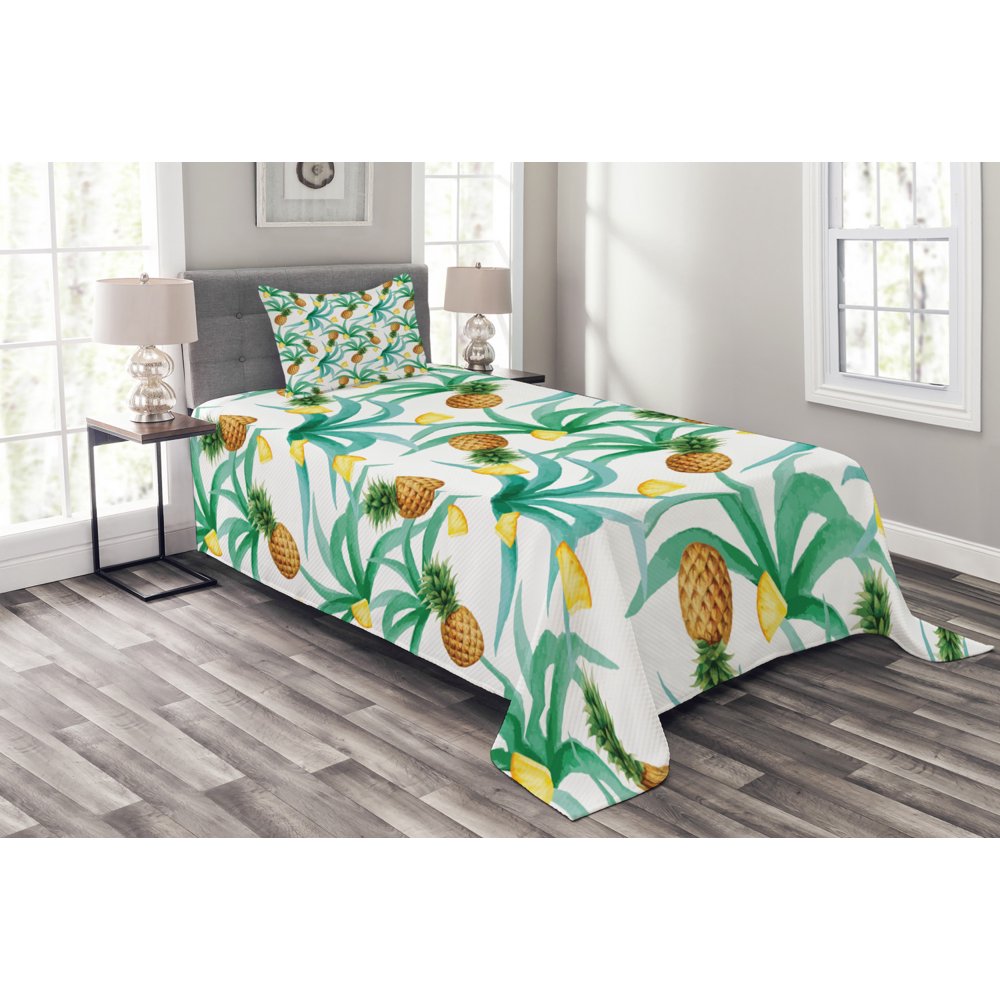 Hawaii Bedspread Set, Botany Inspired Traditional Luau Party Funky