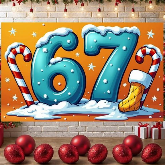 Blue Numbers 67th Display Candy Cane Christmas Backdrop Snowy Design Star Decor Holiday Banner for Christmas Party 67th Anniversary Winter Celebration