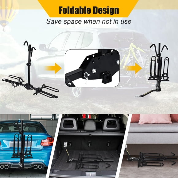 Kojooin 2-Bike Platform Hitch Rack, 180 lb Capacity Folding Heavy-Duty Bicycle Carrier for Cars, SUVs and Travel Use
