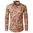 thumbnail image 5 of CONZONE Men's 70S Buttons Down Shirts Long Sleeve Hip Pop Shirts For Men Trendy Carnival Floral Graphic Lapel Soft Lightweight Tops, 5 of 9