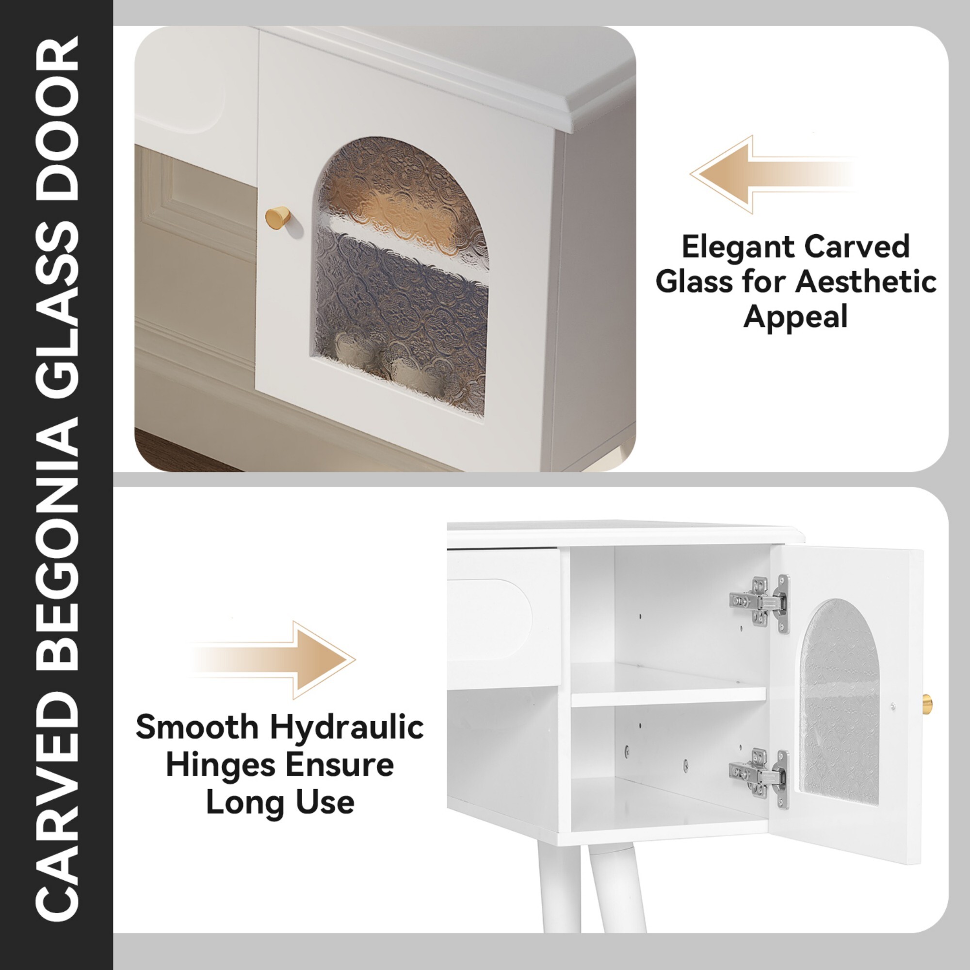AENKYO Clean Modern Vanity Desk with USB Charging Ports, Makeup Table with Storage Cabinets and Upholstered Stool, White