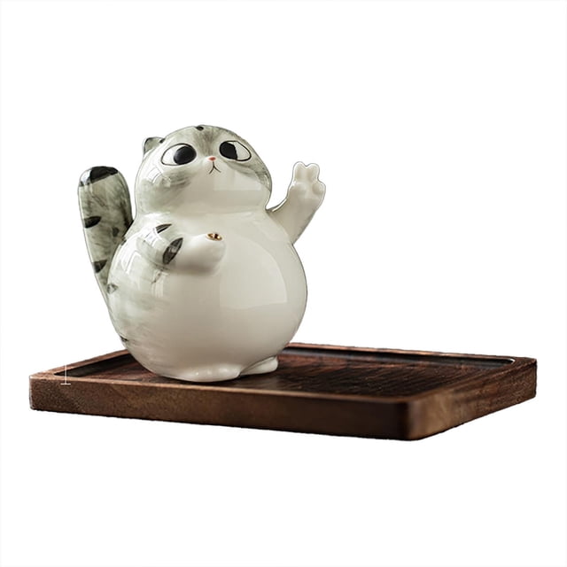 Ceramic Cat Incense Holder Handmade Desktop Ornament Cute Animal Shape Decoration For Home Meditation Relaxation Study And