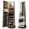 thumbnail image 4 of Costway 360° Swivel Jewelry Cabinet Organizer 3-Color LED Mirror with Built-in Lights Coffee, 4 of 10