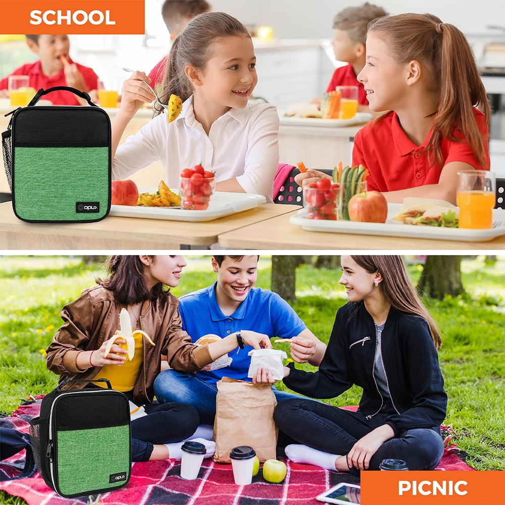 Opux Insulated Lunch Box Adult Men Women, Thermal Cooler Bag Kids Boys Girls Teen, Soft Compact Reusable Small Work School Picnic (Black, One Size)