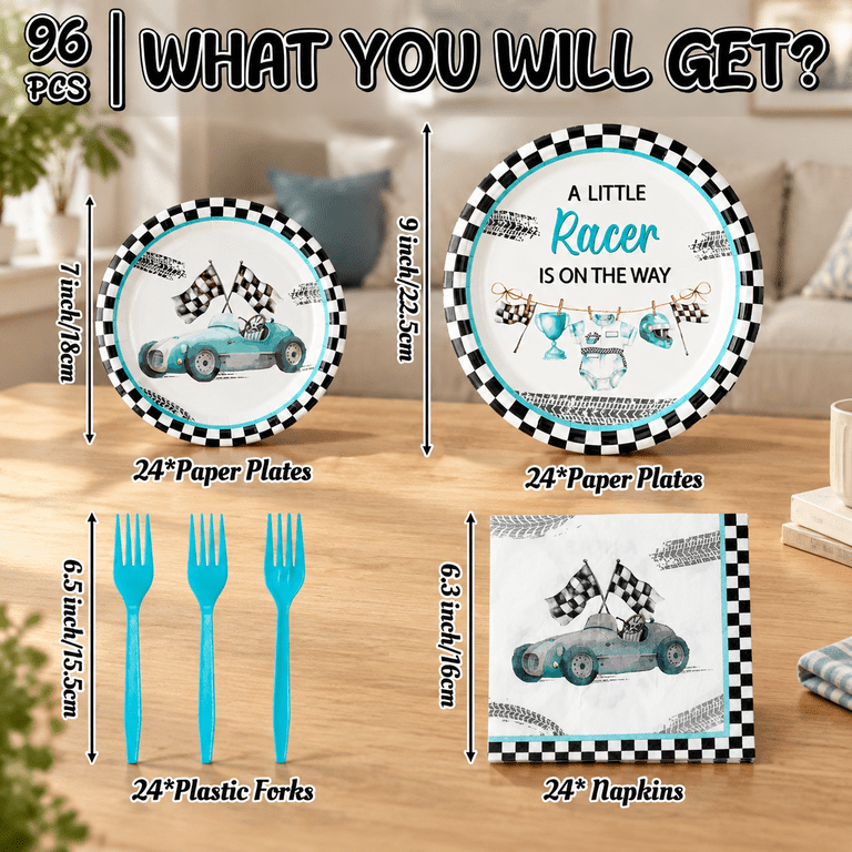 96race Car Shower Party Plates Supplies A Little Ris On The Way Racing ...