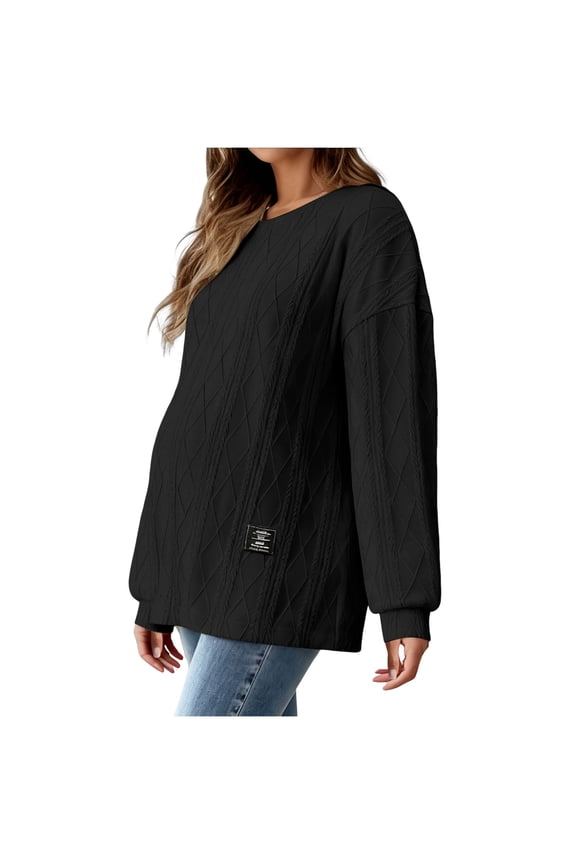 Maternity Women's Long Sleeve Shirt Womens Maternity Sweater Tops Casual Knit Crewneck Long Sleeve Fall Pullover Pregnancy Clothes Black,XL