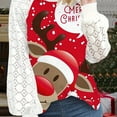 thumbnail image 1 of Plus Size Christmas T-shirt, Women's Plus Christmas Reindeer & Slogan Print Contrast Lace Long Sleeve Round Neck Slight Stretch T-shirt, 1 of 5
