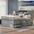 thumbnail image 3 of Harper & Bright Designs Full Size Captains Bed with Storage Drawers, Captain Platform Bed Frame with Storage Bookcases and Shelves, Wood Daybed with Drawers, Gray, 3 of 14