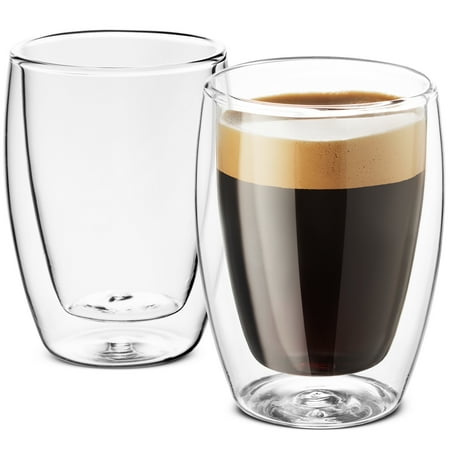 9 Ounce Coffee Cup - Double Walled Glass Coffee Mugs - 9 Ounce (2 Pack) Insulated Tea Glasses, Drinking Cups, for Latte, Espresso, Cappuccino, Water, Juice, for Hot - Cold Beverages Thermal Shock Resistant
