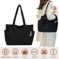 thumbnail image 7 of HUISZJ Corduroy Shoulder Bag, Large Capacity Tote Bag, Versatile Tote Handbag for Travel Commute Work (Black), 7 of 7