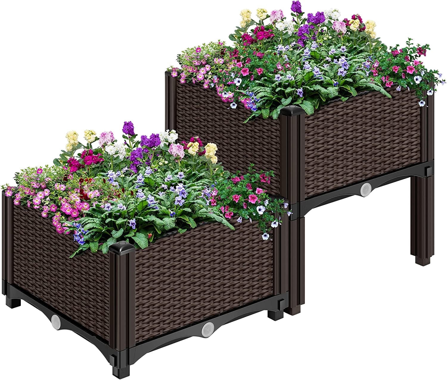 SPECSTAR   Garden Bed Kit,Elevated Plastic Raised Garden Planter Kit, 17" x 17" x 7" (2 Pack, Brown)